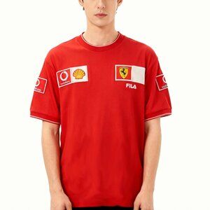 Fila x Ferrari - VINTAGE Y2K- Embroidered Textured Tee (L)🏎️🏁❤️✨
